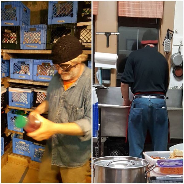 Mark Warner and Will helping out in the kitchen